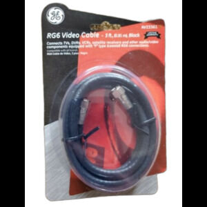 Video Cable GE av23361 Black 3 ft RG6 Sealed NEW TV VCR Cable Box Electronic